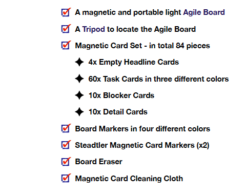 Physical Portable Scrum Board Set Content