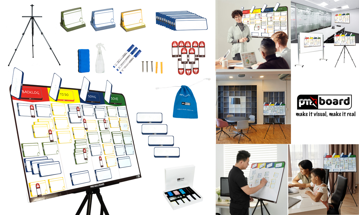 pmxboard Full Kanban Scrum Magnetic Board and Magnetic Cards Set