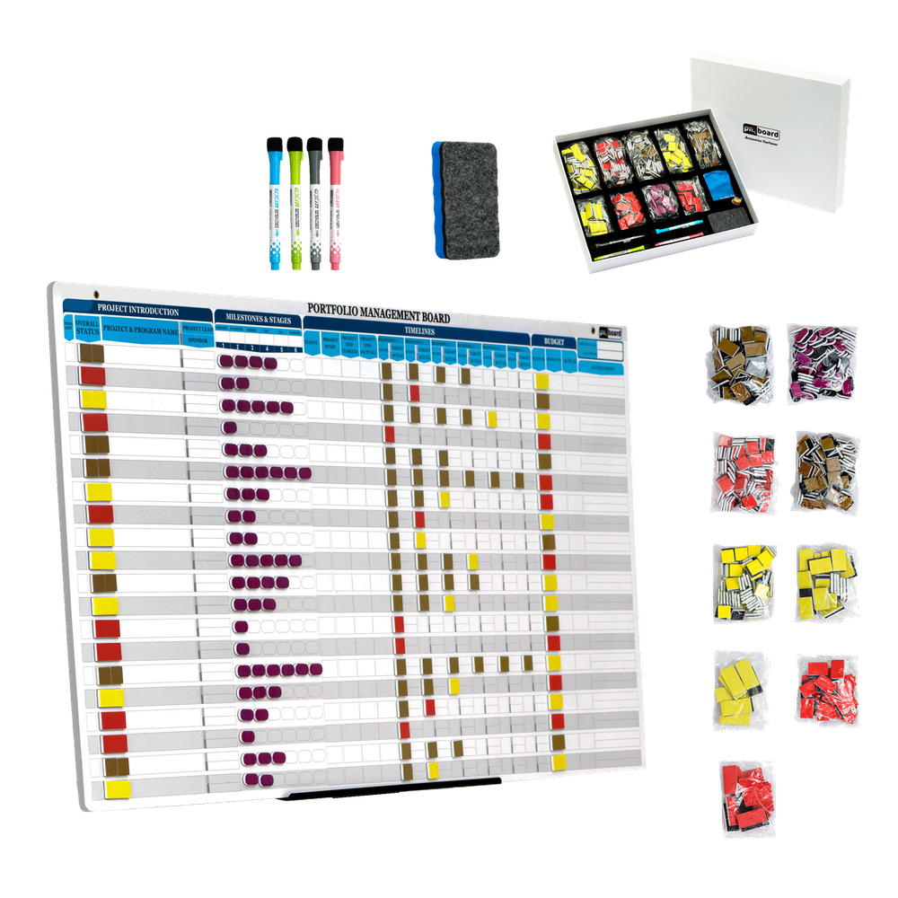 Physical Project Management Magnetic Board Kit, Portfolio Management Board Set