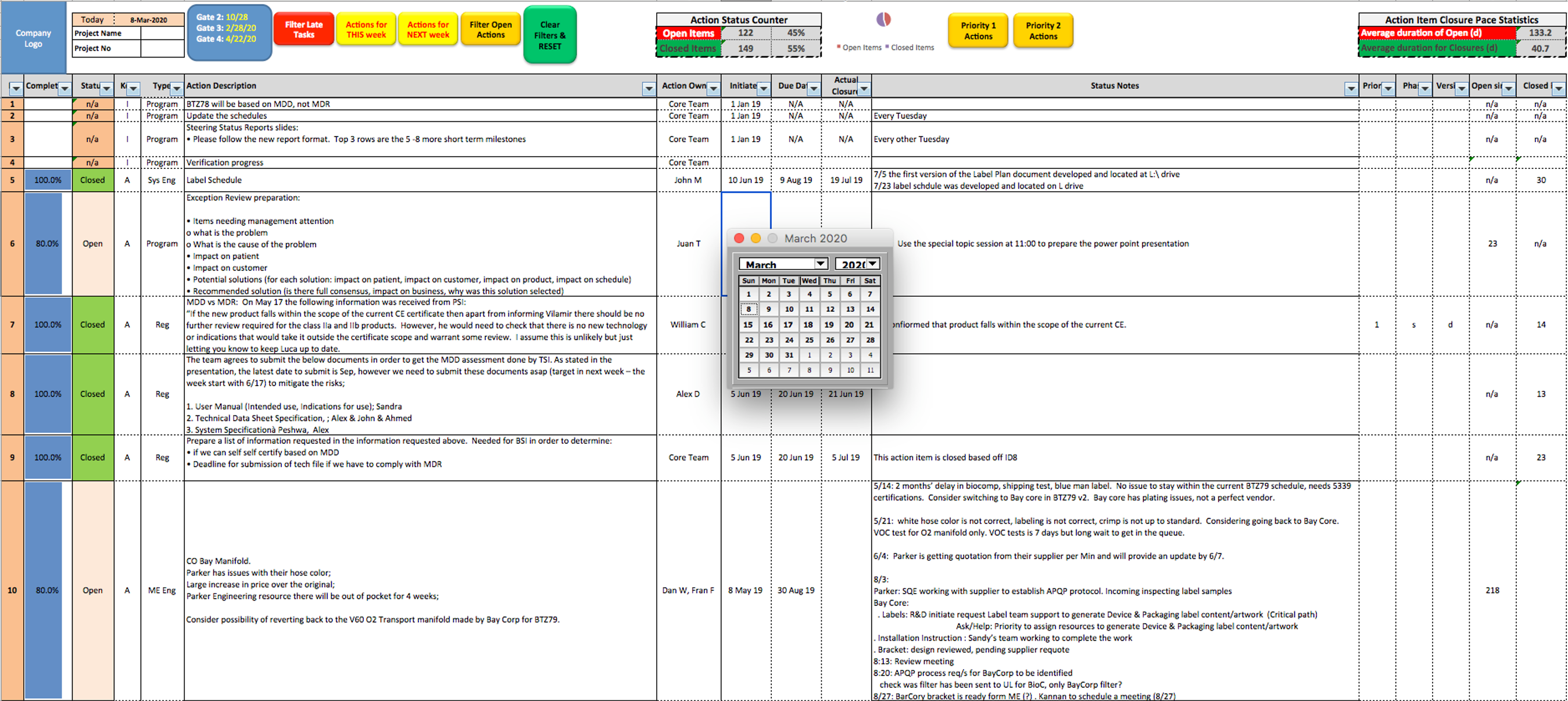 Project Management Action Log