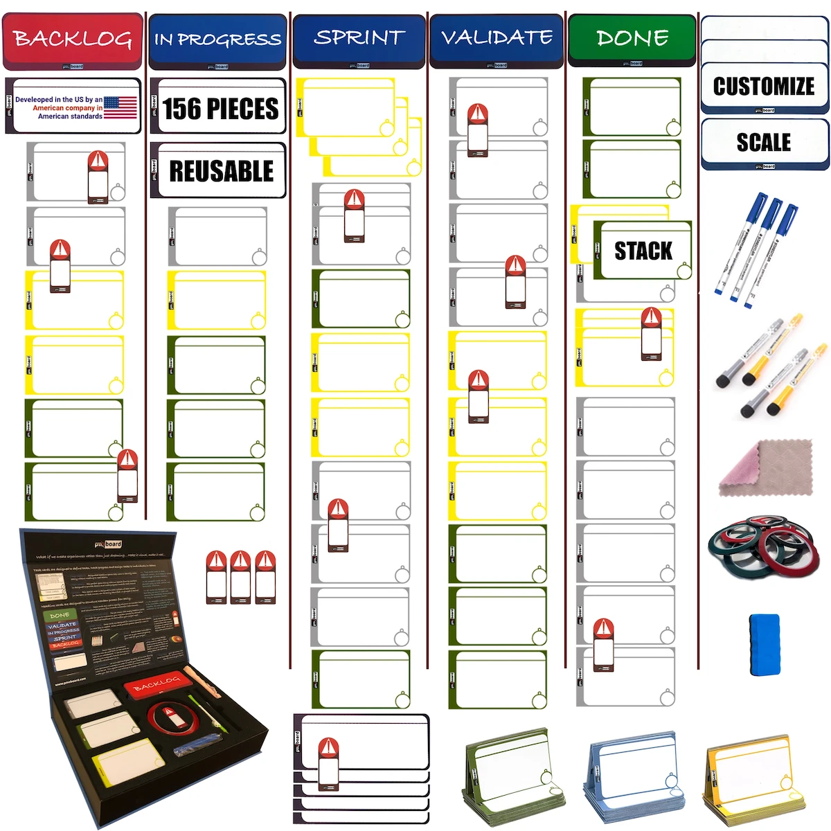 Agile Management Magnetic Card Set | Standalone Kanban & Scrum Cards Kit