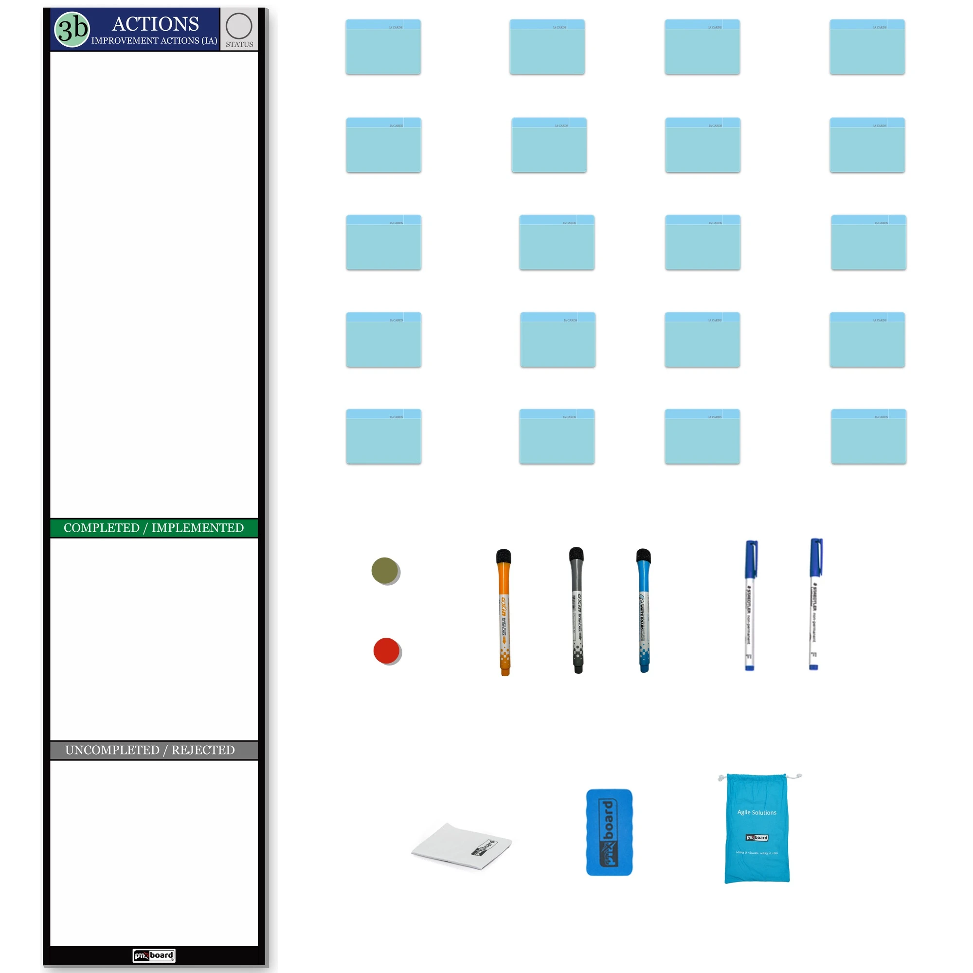 Kaizen Actions Board Set | 38" × 8.8" Magnetic Action Management Board