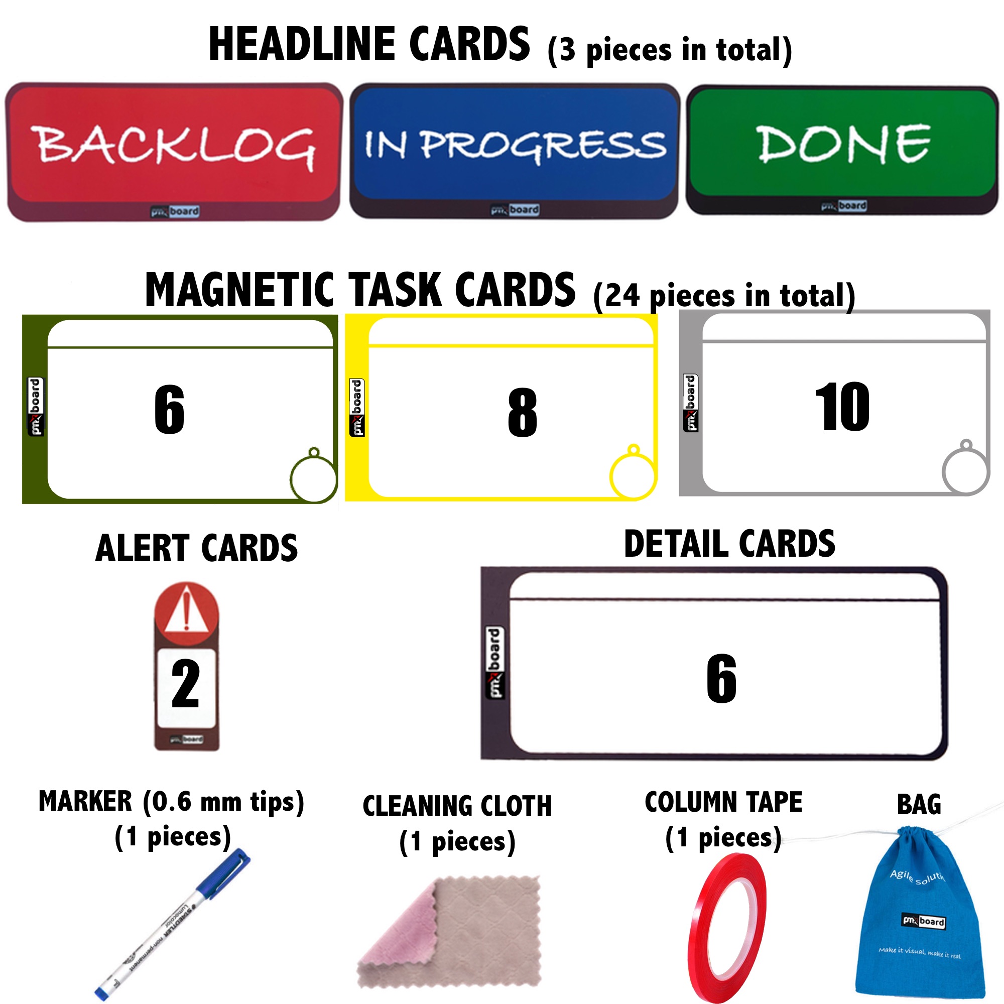 Magnetic Column Headline Cards for Kanban Boards and Scrum Boards